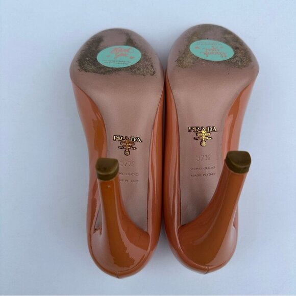 Prada Women's Pink Vero Cuoio Patent Leather Designer Heels EU 37.5/ US 7 - Picture 9 of 13